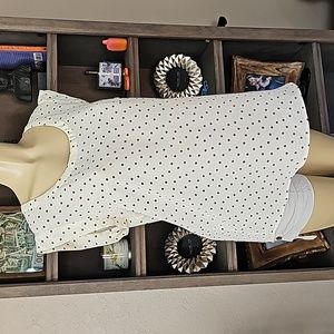 Pleione Bailey Double Pleat Blouse. Cream colored with black polka dots Large